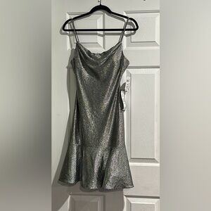 Silver and Black cowl neck party prom dress
